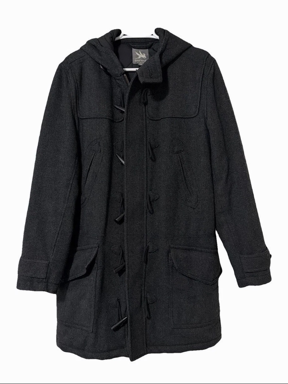 Spiewak Black Hooded Pea Coat with Toggle Closure